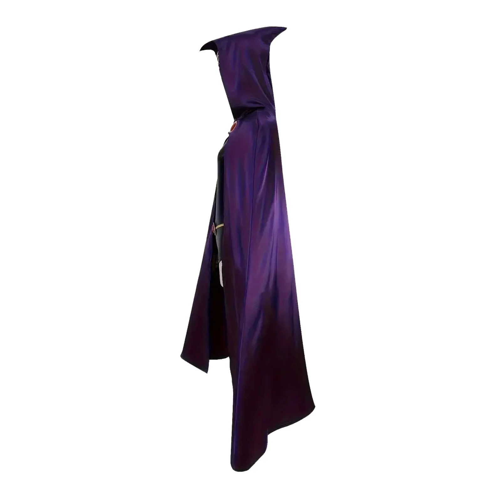 زي رافين التنكري، بدلة قفز نسائية بحزام مع عباءة أرجوانية بغطاء للرأس لزي الهالوين