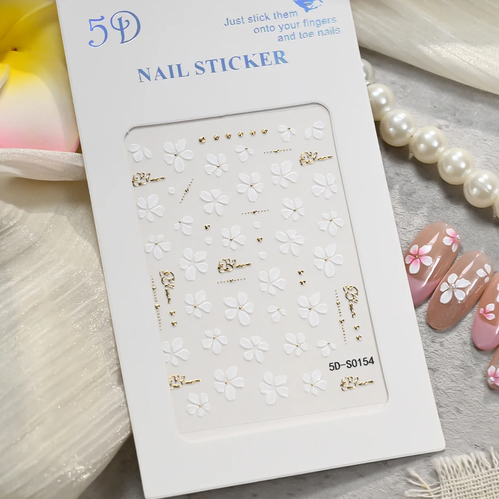

1Pc 5D Five-petaled Flower Adhesive Nail Decals Minimalist White Flower Nail Art Stickers for DIY Home & Salon Wedding Manicure*