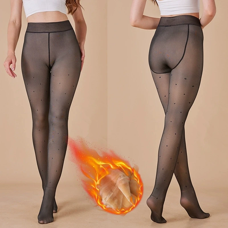 Sexy Printed Pattern Fake Translucent Stockings Winter Warm Fleece Tights High Elastic Leggings Mesh Thicken Thermal Pantyhose