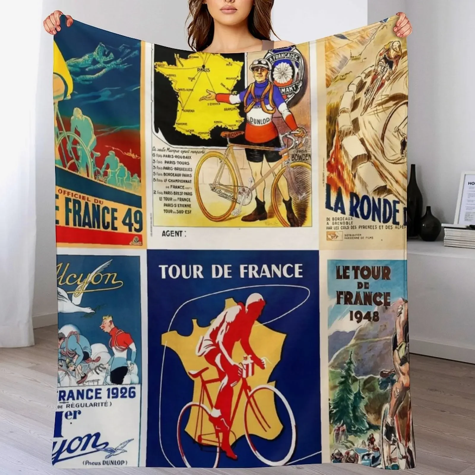 Bicycle Collage Throw Blanket Reusable Durable Soft Blanket for All Seasons