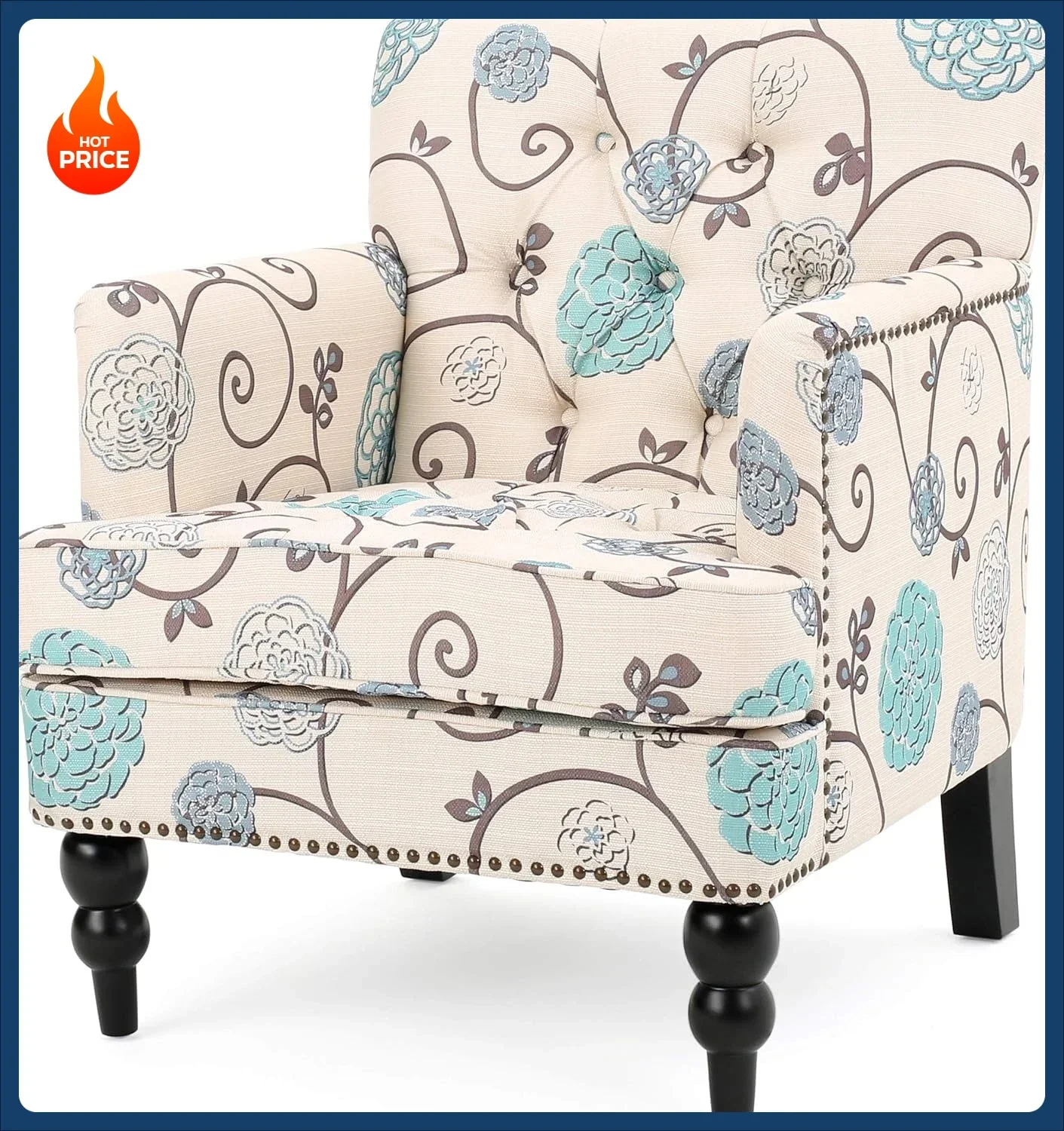 

[Лучший продавец! ] Клубное кресло с тафтингом из ткани Harrison, белое/синее, 29,5 дюйма Г x 28 дюймов Ш x 33,5 дюйма В)