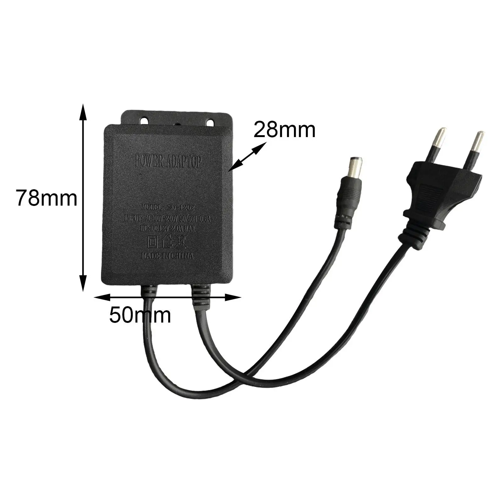 Carregador adaptador AC para câmeras de segurança, cabo de alimentação, LED Strip Lights, BT Speaker, resistente, 12 V 2A, 2000MA, câmera CCTV