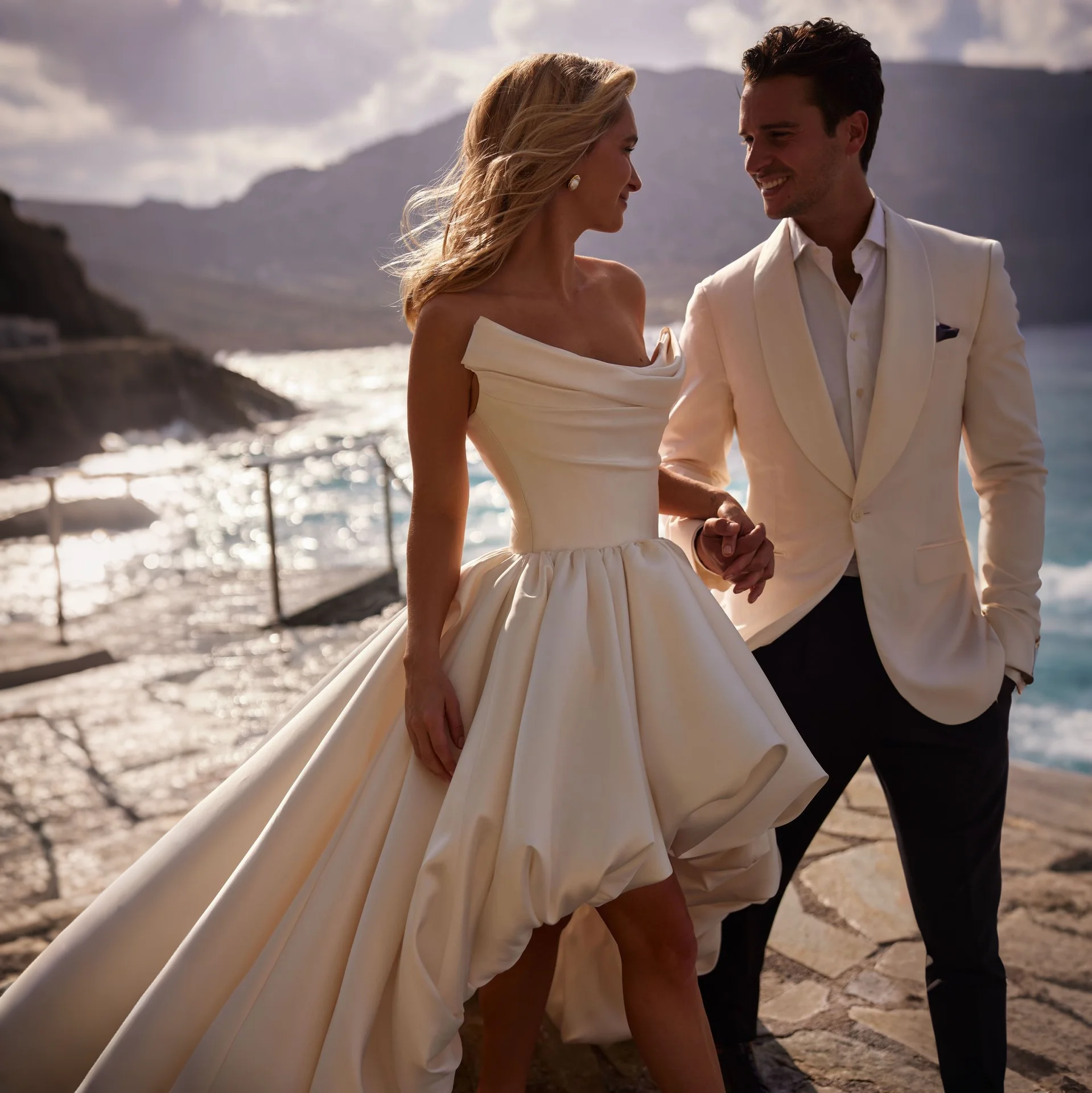 Belle Wedding Dress Strapless Satin свадебное платье Draped High Low Asymmetrical Chapel Train Lace-Up Bridal Gown Customized