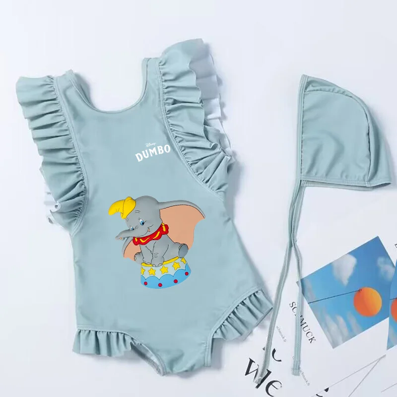 Dumbo Cartoon Toddler Baby Swimsuit One Piece Children Swimwear Kids Girl Bathing Suit Swim Shirts for Surfing Beach Wear Outfit