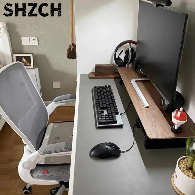 Solid Wood Monitor Stand Black Walnut Desktop Storage Shelf Minimalist Modern Stable Height Increase Rack for Computer Screens