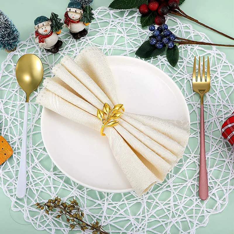 1-24PCS Leaf Design Metal Napkin Rings with Smooth Edge for Wedding Banquet Party Special Event Table Decor Supplies