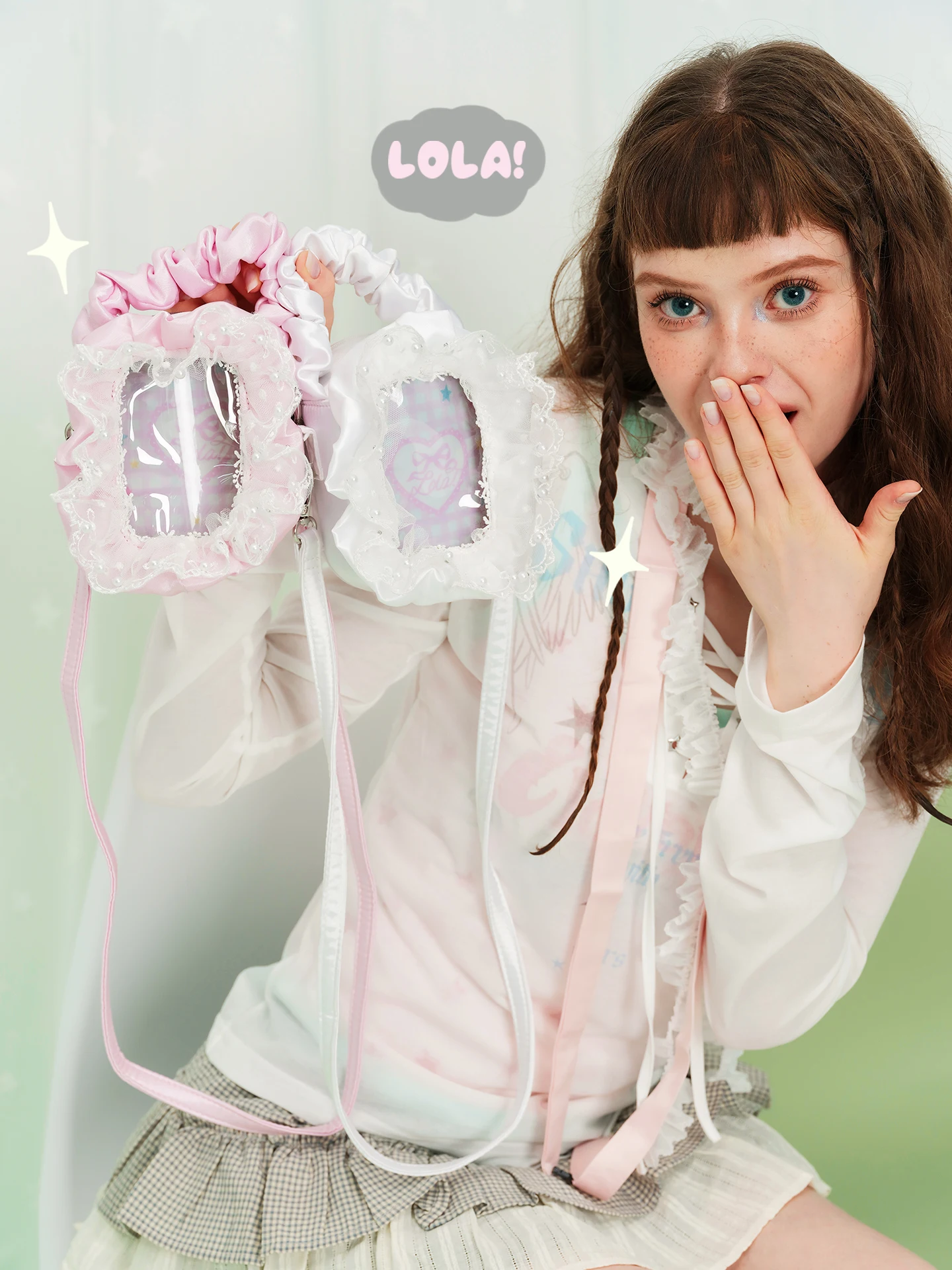 

Design Angel Pearl Lace Crossbody Bag Portable Cute Transparent PVC Children's Bag Sweet Lady Style Soft Square Shape