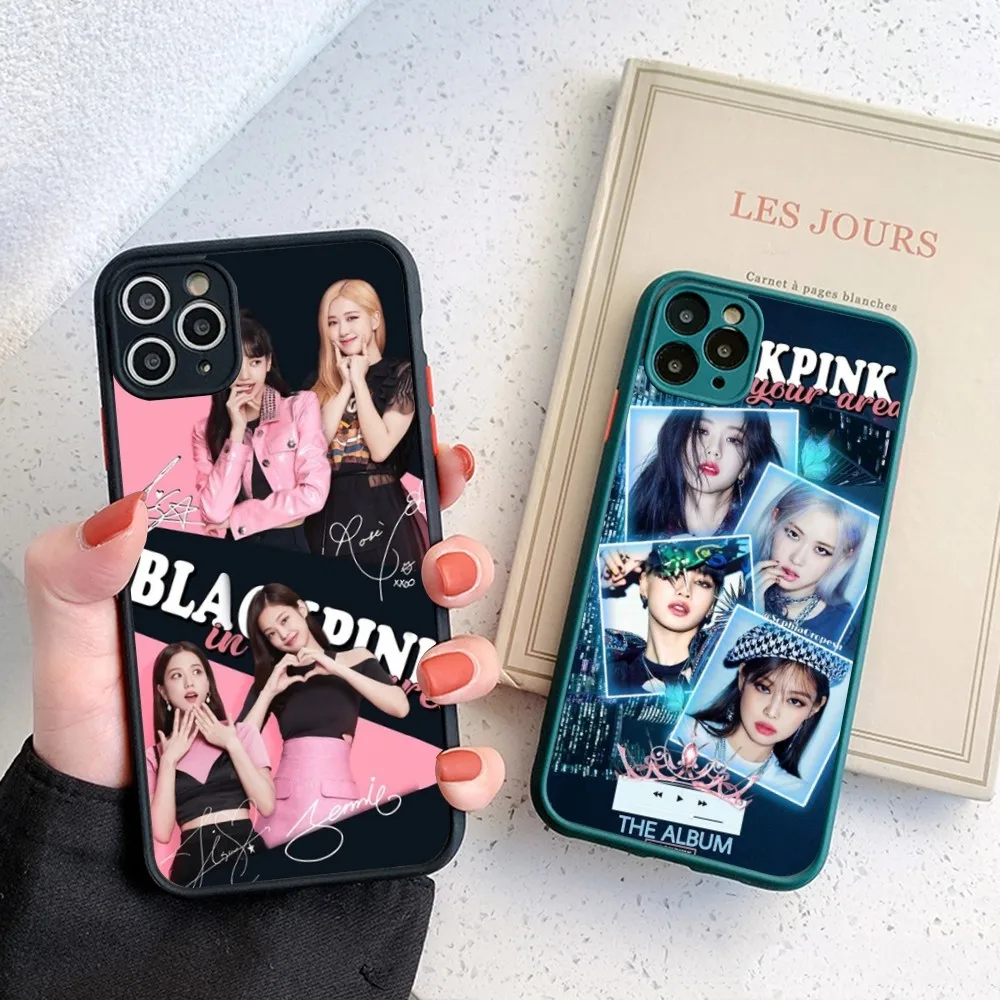 Korea Girl B-Black Fashion Pinks Phone Case For IPhone 14 11 12 13 Mini Pro Max 8 7 Plus X XR XS MAX Translucent Matte Cover