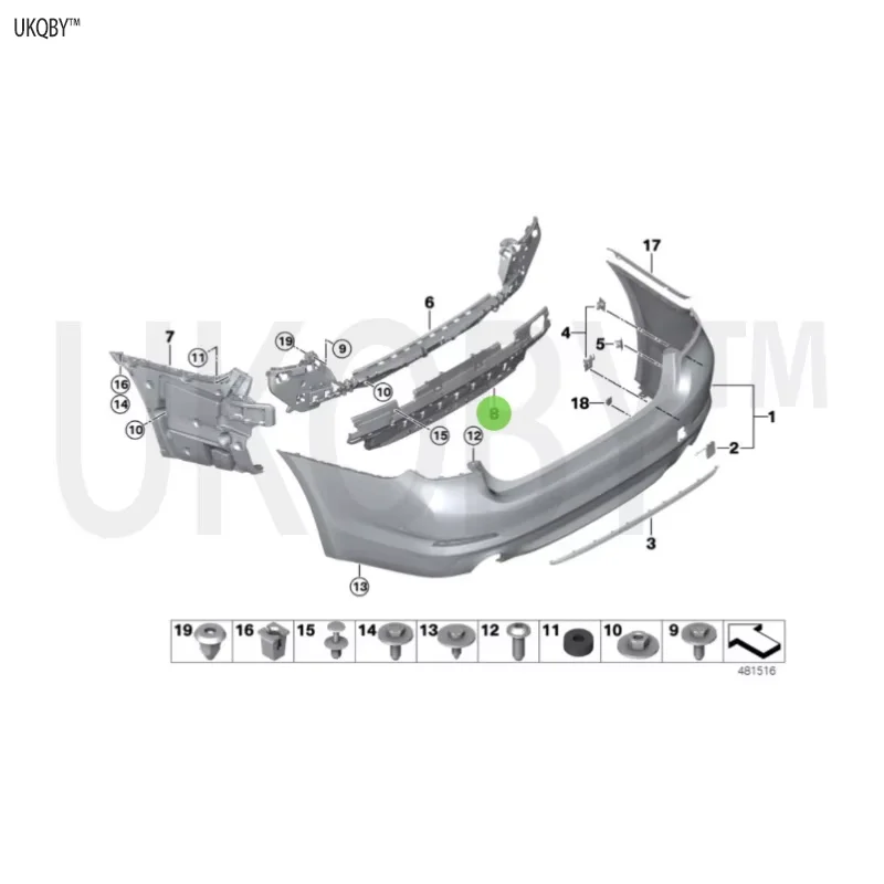 Reinforcement, bumper, rear lower hexagonal self tapping screw, combination instrument panel nut 51127446897 51127446897