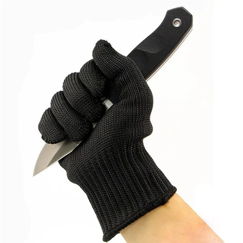 Black Level 5 Anti-Cut Gloves Steel Wire Metal Mesh Safety Protection Gloves Kitchen Butcher Working Gloves Cut Fish Meat Garden