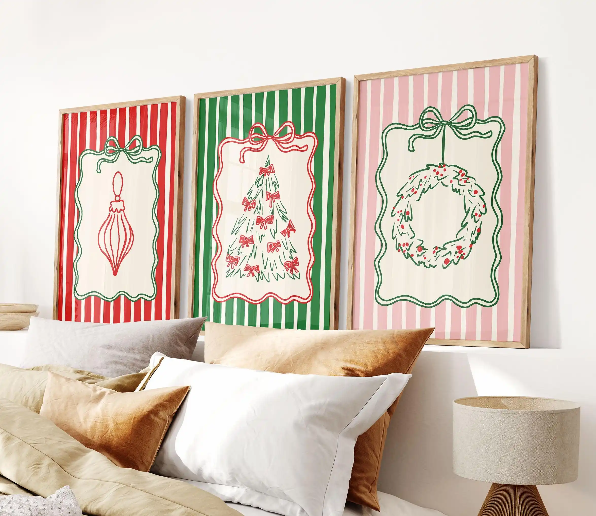 (3PCS Unframe)Set of 3 Trendy Christmas Posters, Retro Holiday Prints, Holiday Home Decor, Preppy Gallery Wall Art, Christmas Ar