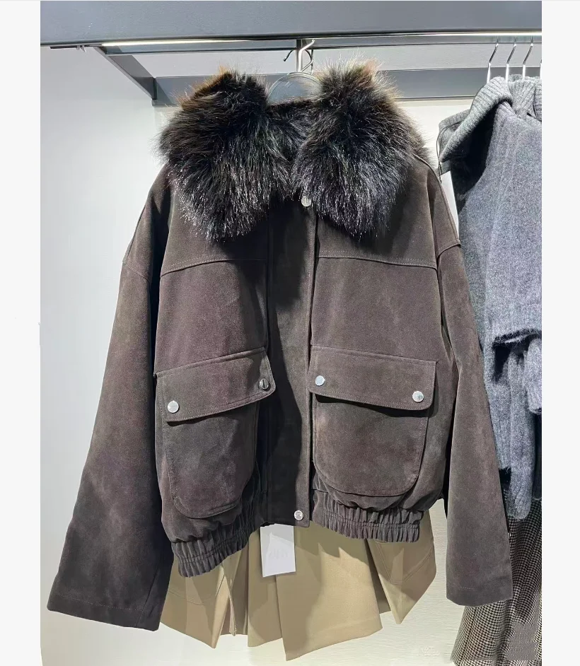 

Новая женская модная повседневная куртка-пилот 2026 года с отложным воротником, длинными рукавами и декоративной молнией