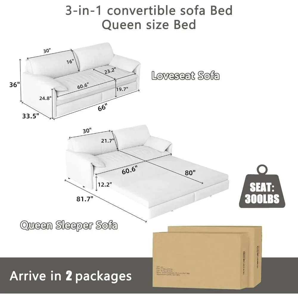 أريكة فوتون مقاس 63.8 بوصة، سرير كوين، سرير قابل للسحب، أريكة نوم قابلة للتحويل 3 في 1 مع جيب جانبي، أريكة فوتون مخملية حديثة لـ L #3