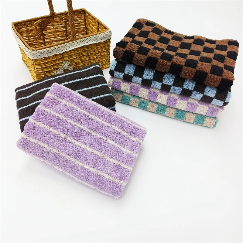 

Thickened Pure Cotton Plaid Towel Soft Absorbent Face Wash Cloth Men's Style Home Use Bathing for Adults Male Female