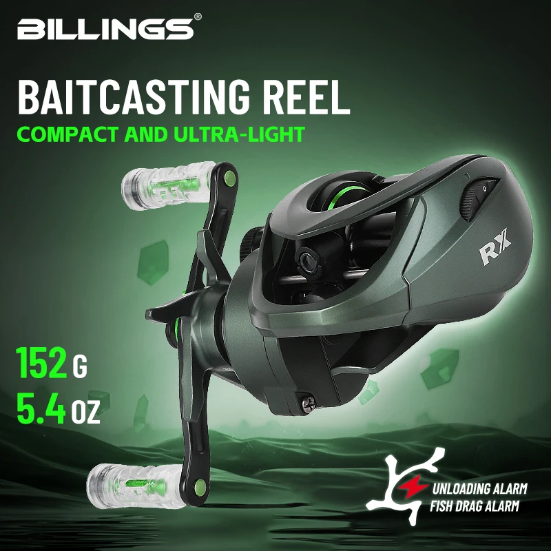 BILLINGS Baitcasting-Rolle Neue Kompakte Baitcaster-Angelrolle 6KG Magnetisches Bremssystem Casting-Rolle mit Entladungsalarm