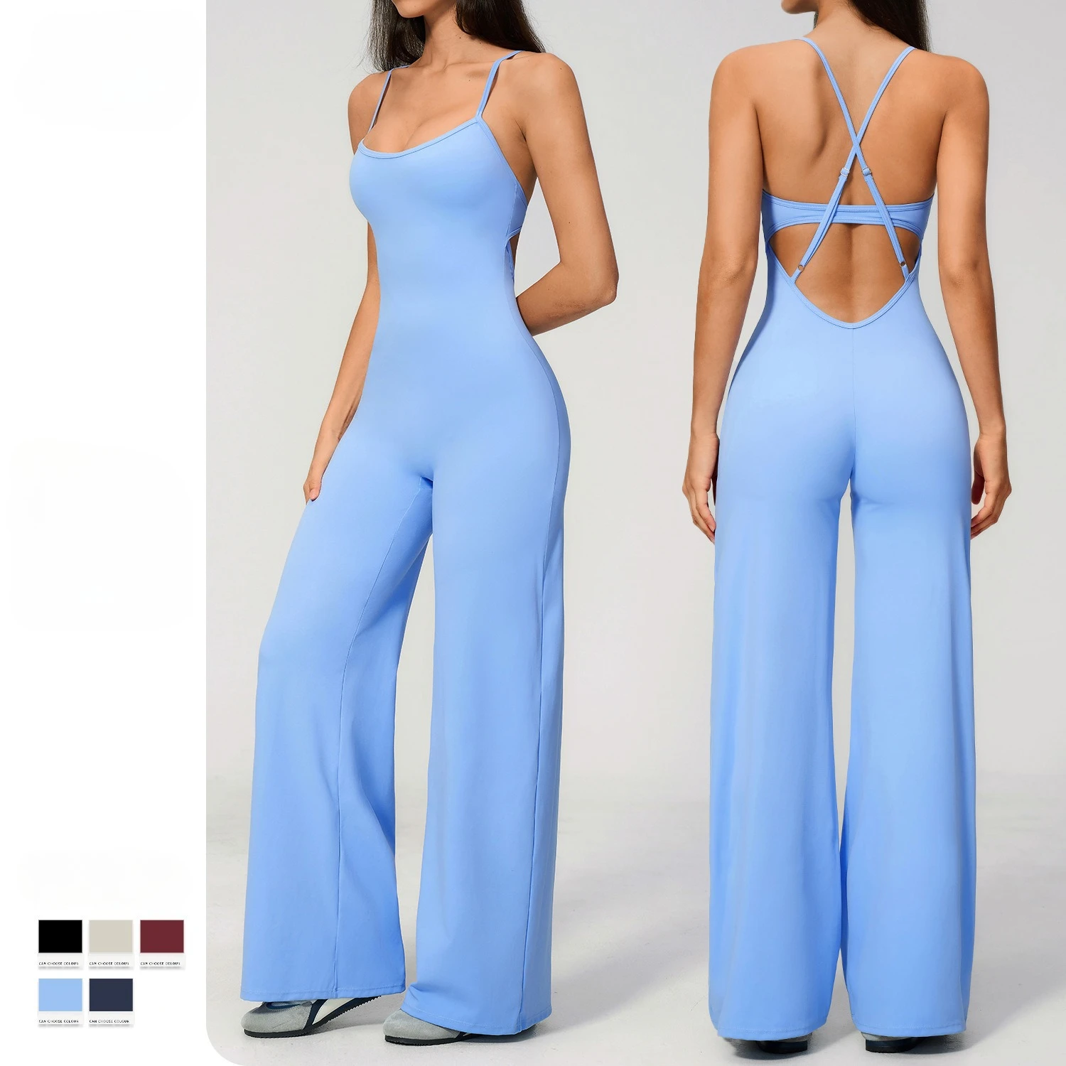 New Summer Women Sleeveless Yoga Jumpsuit Female Gym Flared Overalls Sportswear Backless Sportswear Sport Outfit Woman