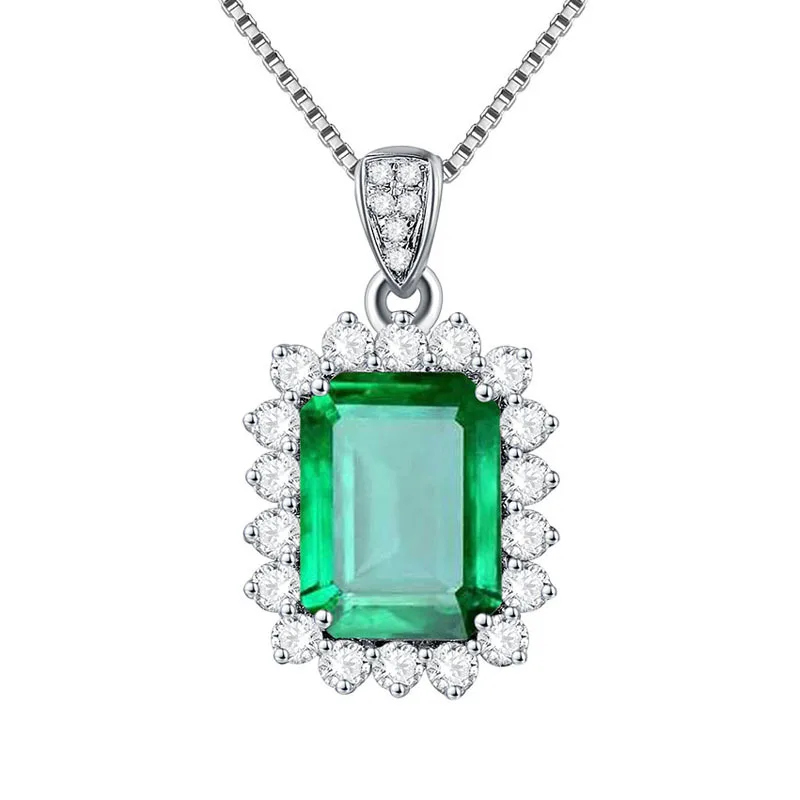 

New Elegant Luxurious Rectangular Emerald Tourmaline Gemstone Pendant for Women Fashion Collarbone Necklace