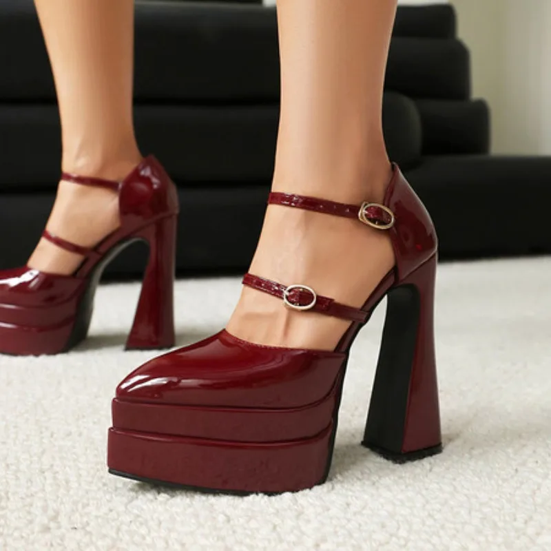 

2025 Новый дизайн, женские босоножки с острым носком, сверхвысокий каблук, 13,5 см, двойная платформа, 4,6 см, ремешок с пряжкой, большой размер 41, 42, 43