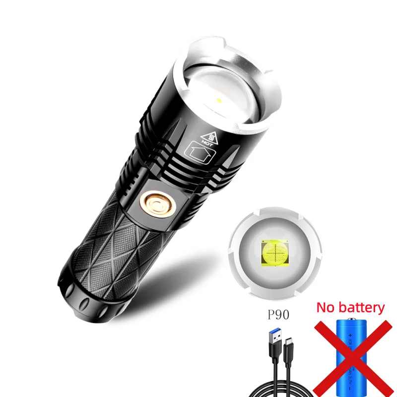 JIASHUAIXIN Nieuwe XHP90 zaklamp Type-C Opladen Telescopische zoom Ingang Uitgang Zaklamp met hoge intensiteit