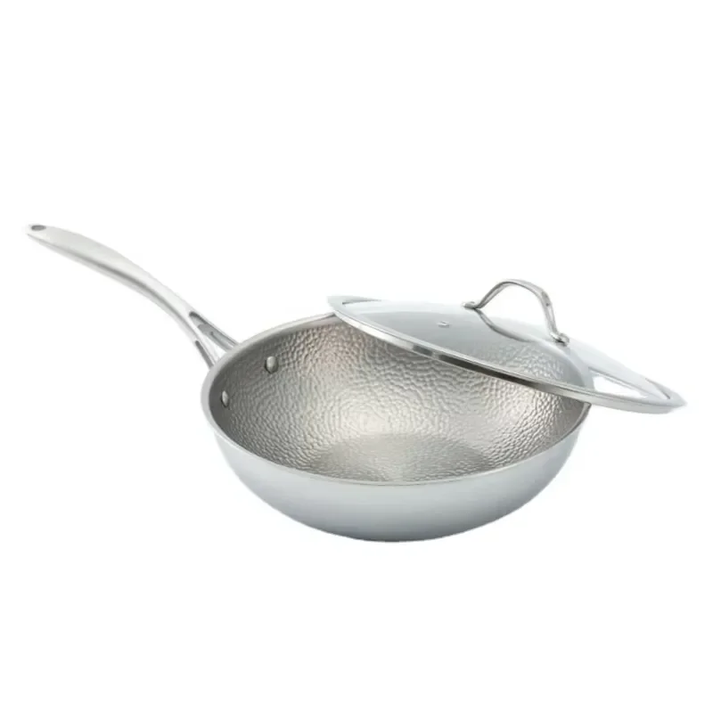30cm Hand Hammered Titanium Frying Pan Uncoated Green Cookware Pure Ti Skillet Healthy Non Stick Kitchen Cooking Pot Green