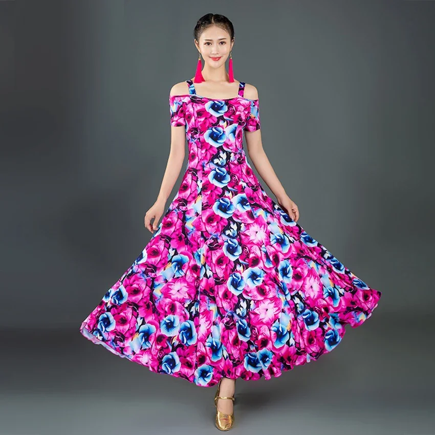 print short-sleeved Ballroom Dance Dress waltz dress for ballroom Dancing Tango Dance costumes Spanish Flamenco Dress