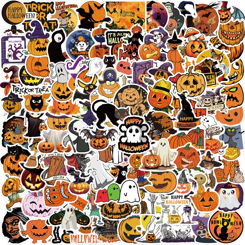 10/30/50/100PCS Cute Pumpkin Halloween Stickers Personalized Creative DIY Water Cup Scrapbook Pencil Case Waterproof Decal Toy