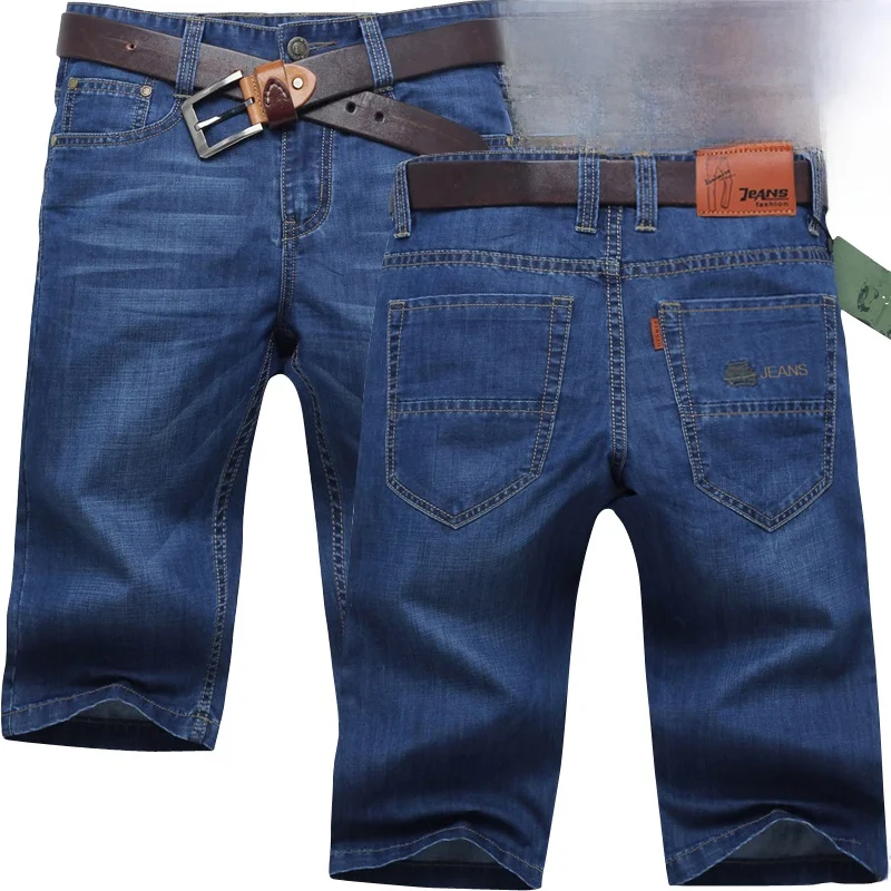 

Summer Ultra-Thin Men's Jeans Shorts Straight Leg Five-Quarter Length Casual plus Size Cotton Denim Mid-Waist Zipper Fly