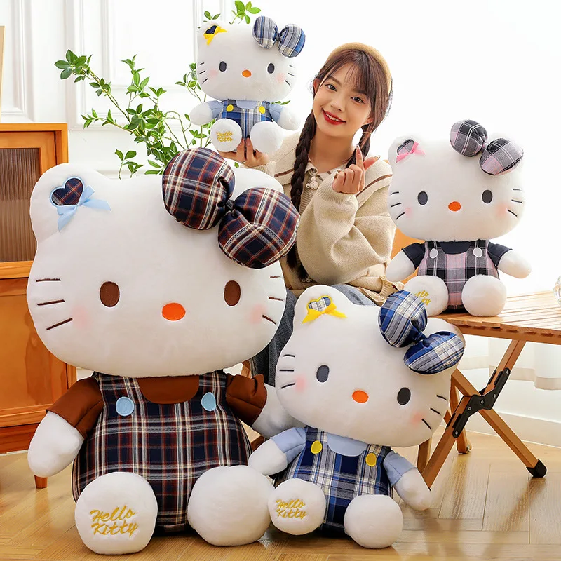 Cartoon New Plaid Skirt KT Cat Plush Doll Toy Sanrio Anime Kitty Cat Doll Kids Birthday Gift Plush KT Doll Girls Lovey Toy