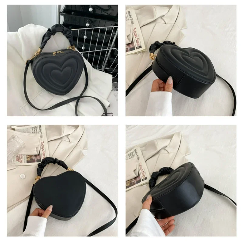 TRAVEASY Summer 2024 Fashion Heart-shaped Shoulder Bags for Women PU Leather Female Crossbody Bags Vintage Casual Hand Bags