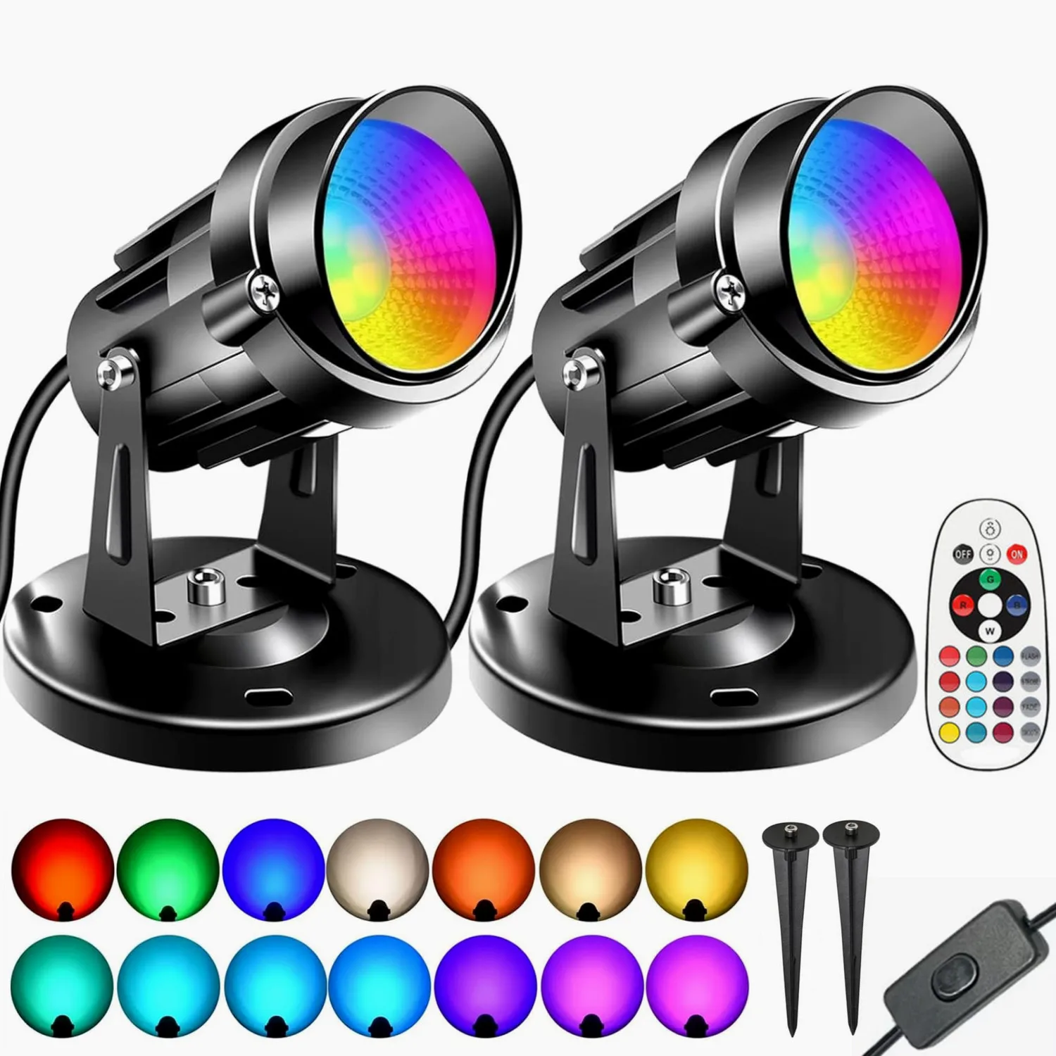 

RGBW Spot Light Indoor Up Light Floor Spotlight 10W Accent Lighting Color Changing LED Spotlight with Remote & Switch Plug 2pcs