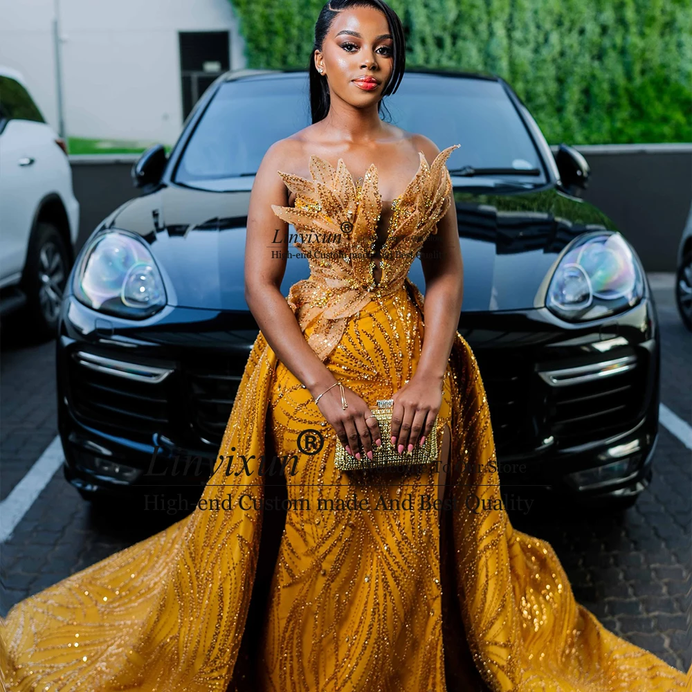 

Luxury Beading Prom Dresses for Woman Removable Train Sequin Mermaid Evening Party Gowns 2025 Customized vestidos largos fiesta