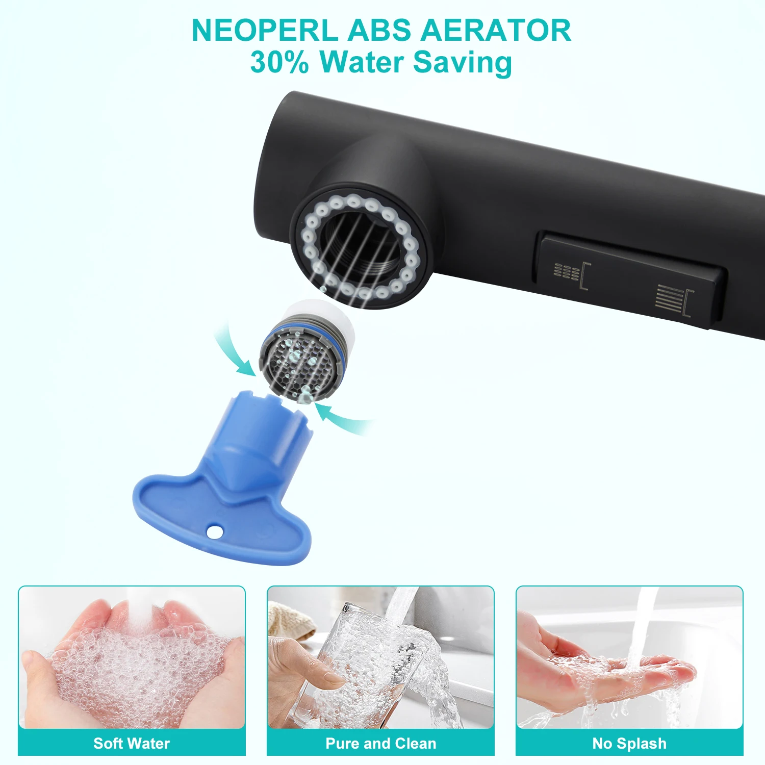 صنبور حوض الفولاذ المقاوم للصدأ الأسود، خرطوم قابل للتمديد، صنبور المطبخ الأسود