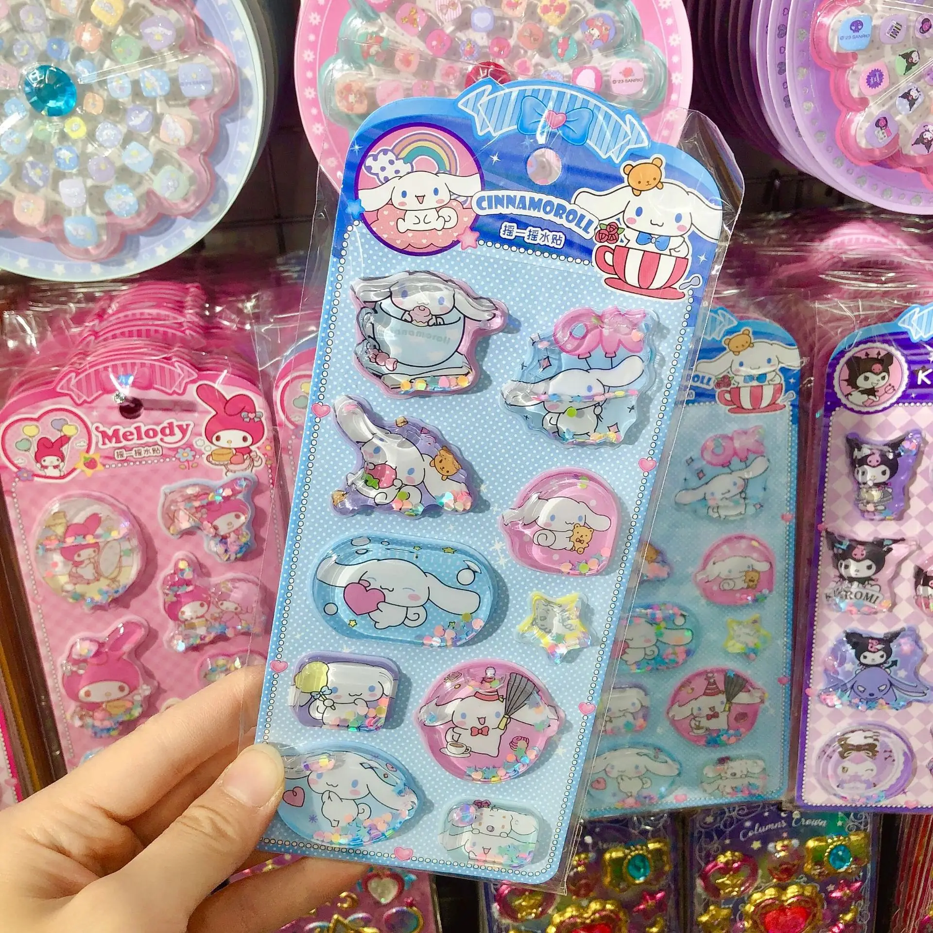 سانريو مرحبا كيتي ثلاثية الأبعاد هز المياه ملصق كورومي سينامورول ميلودي كريستال الديكور كتيب ملصق طالب القرطاسية الهدايا