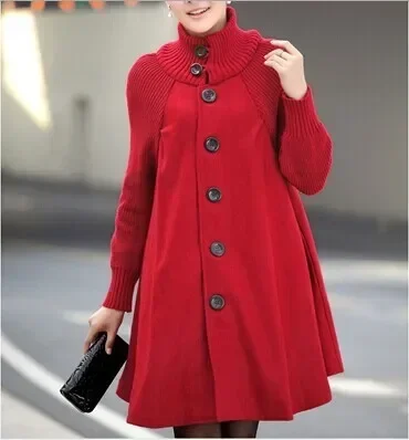 Women Long Turtleneck Jackets Thick Trench Wool Casual Loose Coat Single Breasted Long Blends Coats Elegant Autumn Winter Jacket