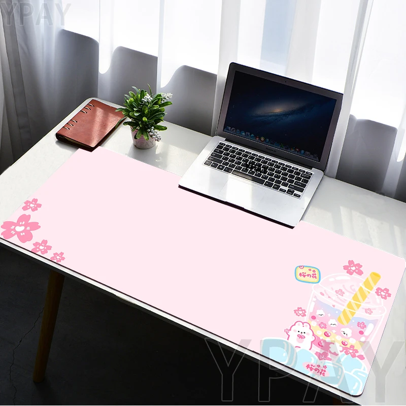 

Розовый большой коврик для мыши, игровой коврик для мыши, большие геймерские коврики для мыши Sakura Milktea, резиновые коврики для клавиатуры, настольный коврик, офисные коврики для мыши 120x55 см