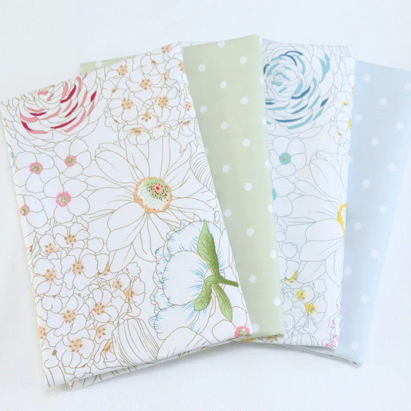 SJMANDUN 4 Pcs/Pack Flower Series Printed Sewing Fabric Cotton Cloth For DIY Handmade Patchwork Quilting Needlework Accessories