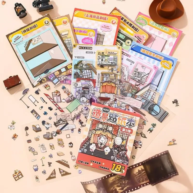 Kids Craft Stationery Mini Stacking Sticker Book Scenery DIY Handbook Material