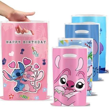 10szt Disney Lilo&Stitch Party Gift Bags Kids Candy Treat Bag Party Blue Stitch Pink Angel Goodie Gift Bags For Kids Birthday