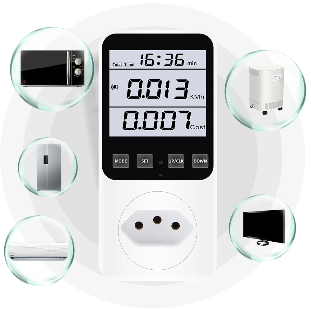 Imagem -03 - Digital Power Meter Wattmeter Soquete Wattagem Kwh Test Energy Meter Electric Consumption Analyzer eu fr us uk au br 220v 120v ac
