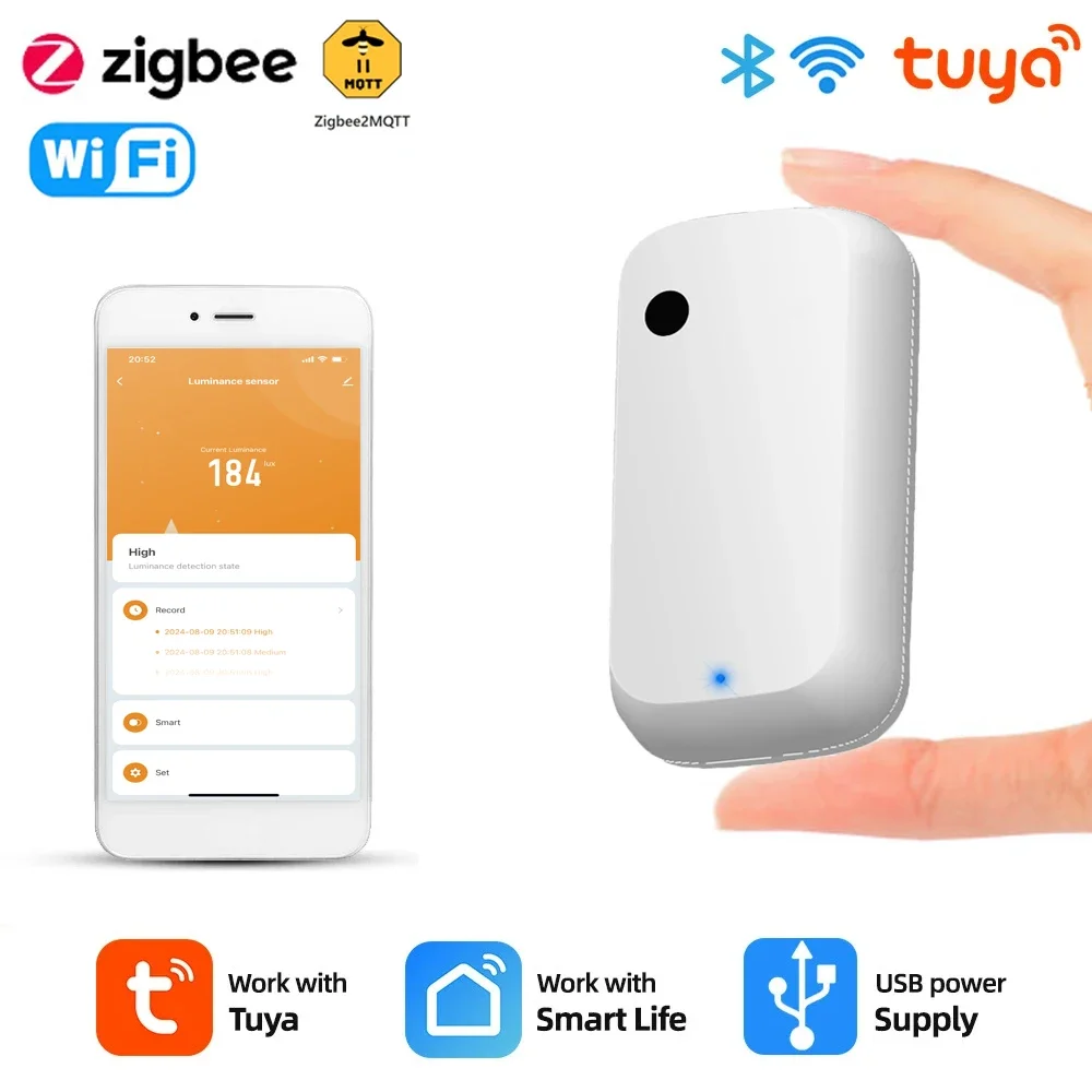 

Датчик освещенности Tuya ZigBee/WiFi, интеллектуальный датчик освещенности дома, детектор яркости, автоматизация, работа с умной связью жизни