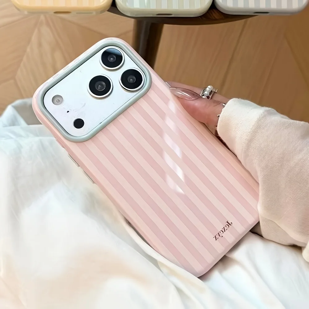 Coque de téléphone souple de luxe à rayures de couleur bonbon, style coréen, pour iPhone 18 17 16 15 14 13 12 Pro Max 16E, coque en silicone antichoc