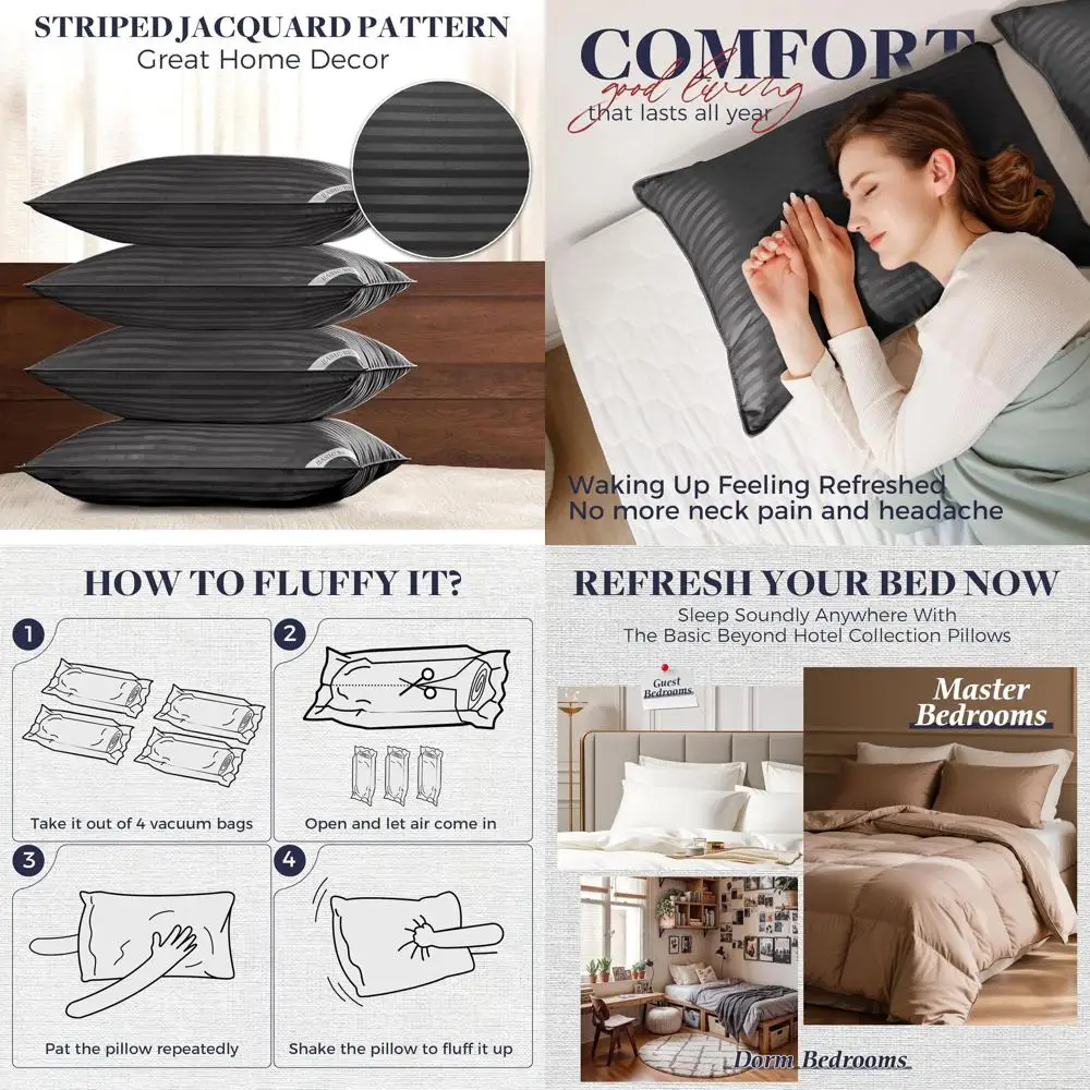 

Набор из 4 подушек King Size, 20x36 дюймов, идеально подходят для всех положений тела во время сна, черные