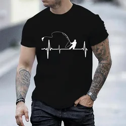 T-shirts for Men Fly Fishing Heartbeat Pulse Print Shirt Funny Short Sleeve T Shirts Summer Tops Tee Mens T Shirt Male Clothes