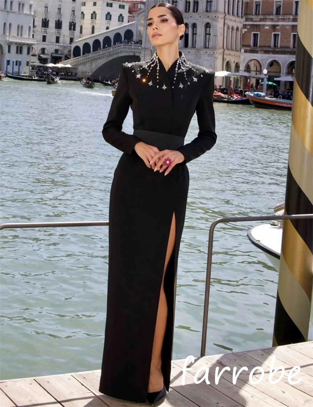 Customized Formal Casual Jersey Sequined Straight High Collar Long Dresses Bespoke Occasion Matching Retro