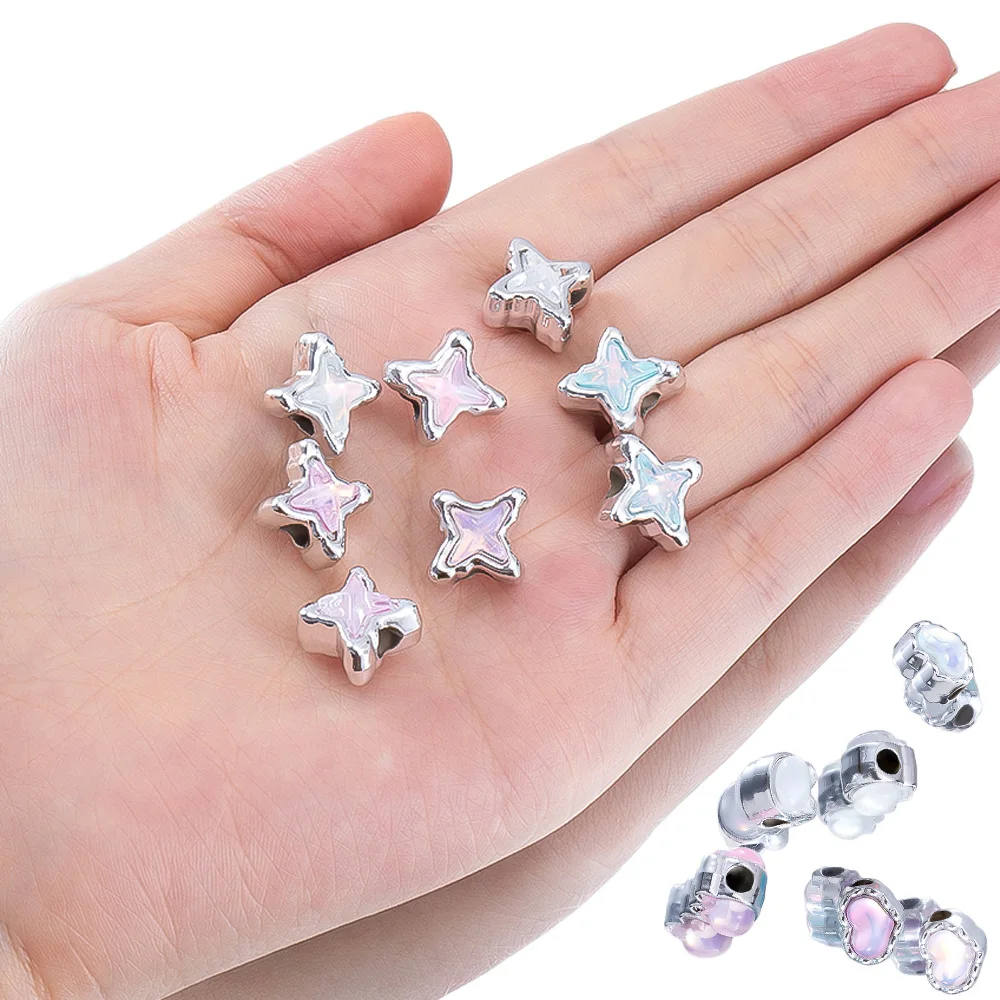10pcs Y2K Style ABS Love Heart Rabbit Star Loose Beads Silver Color Charm Plastic DIY Bracelets Necklace Jewelry Making Supplies image 6
