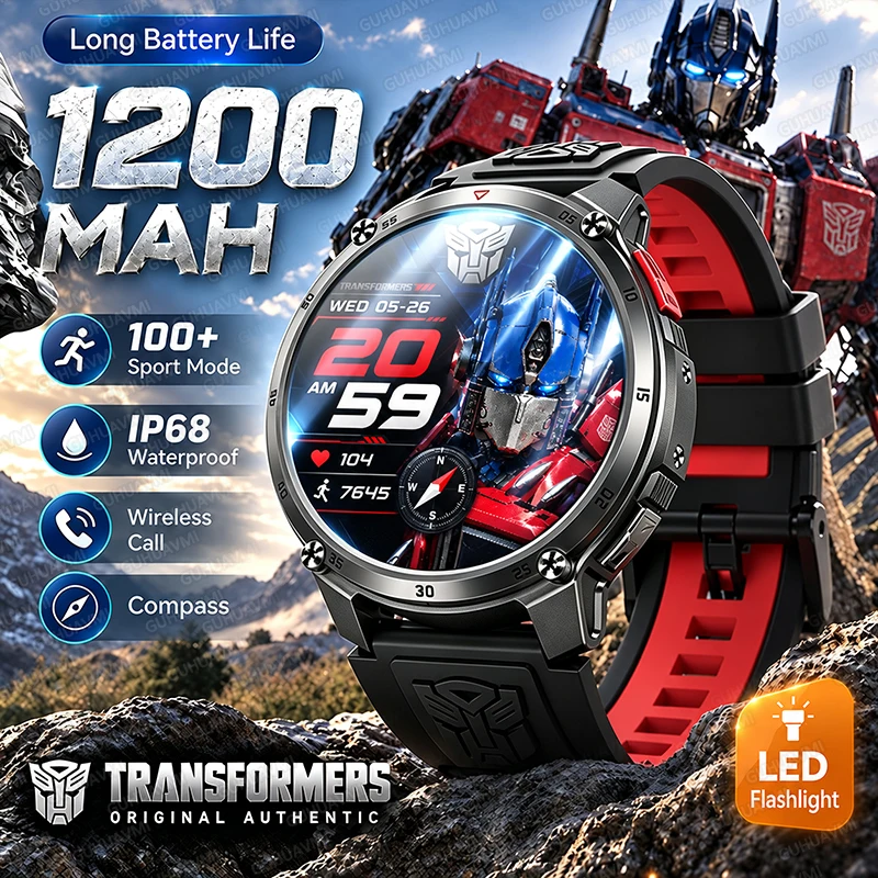 Original Transformers Smart Watch Men 1200mAh Big Battery IP68 Waterproof BT Call Compass Military GPS Outdoor Sports Smartwatch