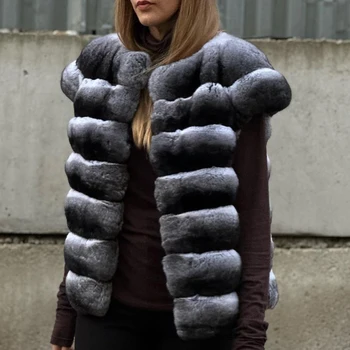 女性のための本物の毛皮のベスト,チンチラコート,ウサギの毛皮のレックス,高級冬服,高品質のトレンド