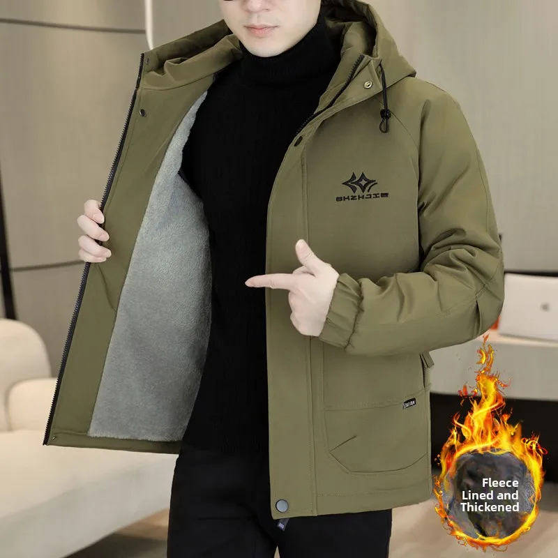 

Men's Winter Fce Lined Hooded Jaet Thi Warm Casual Cotton Coat Outerwear Polyester Fiber Long Sve Zipper Closure Ja...