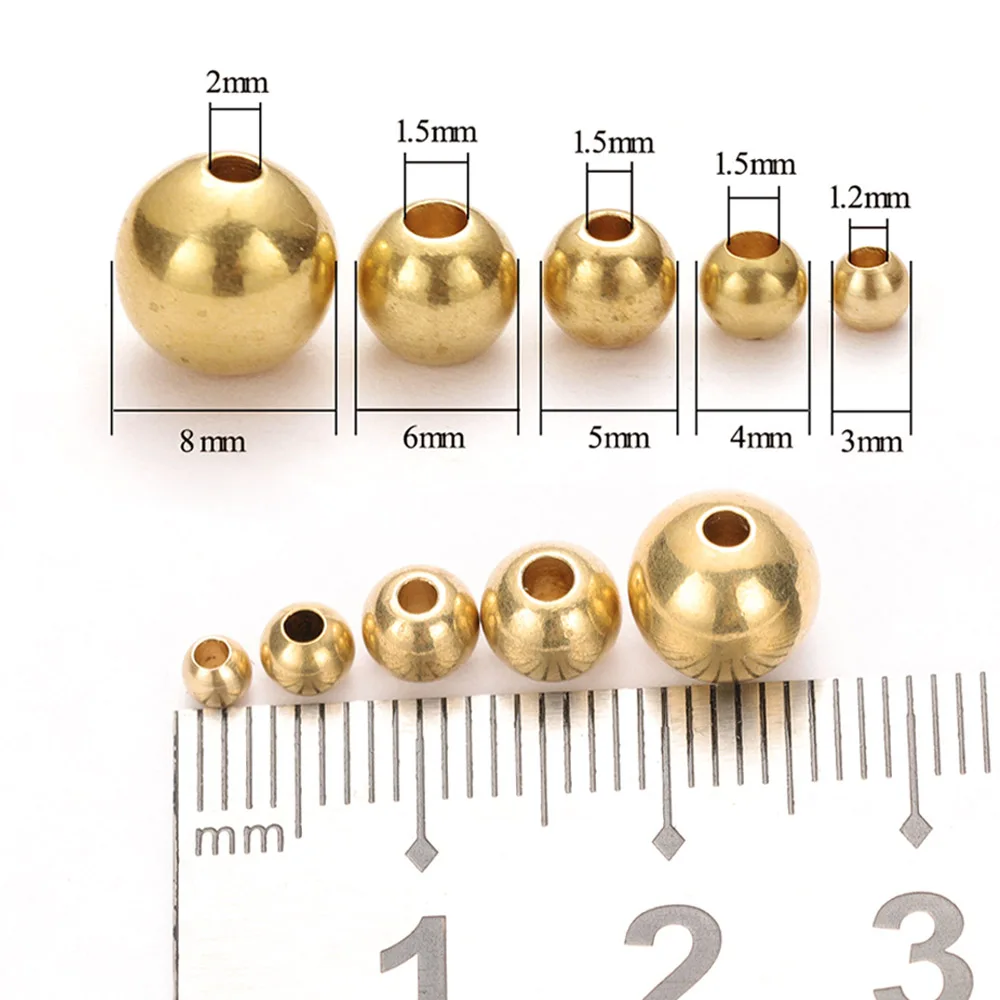 50pcs 3/4/5/6/8mm Original Brass Beads Round Ball Spacer Loose Beads for Jewelry Making DIY Accessories