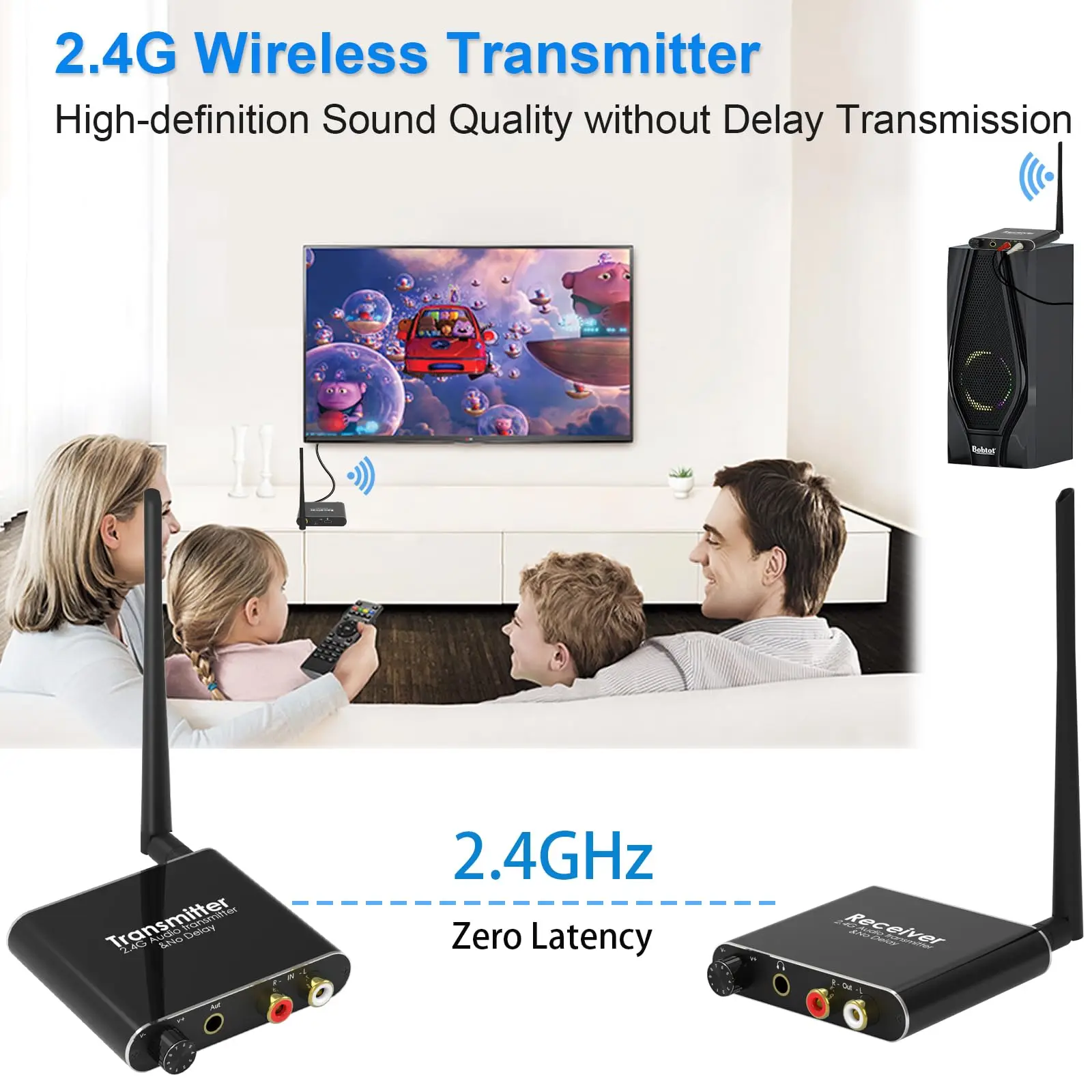 2.4Ghz Wireless Audio Transmitter Receiver 165 Ft Long Range Low Latency Wireless Audio Adapter With Volume Control